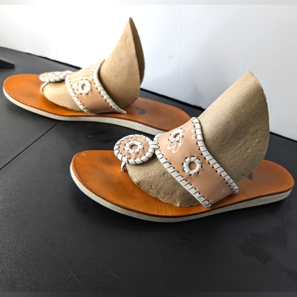 Jack Rogers Shoes - Jack Rogers 8M tan and white patent and leather hippie thong sandals